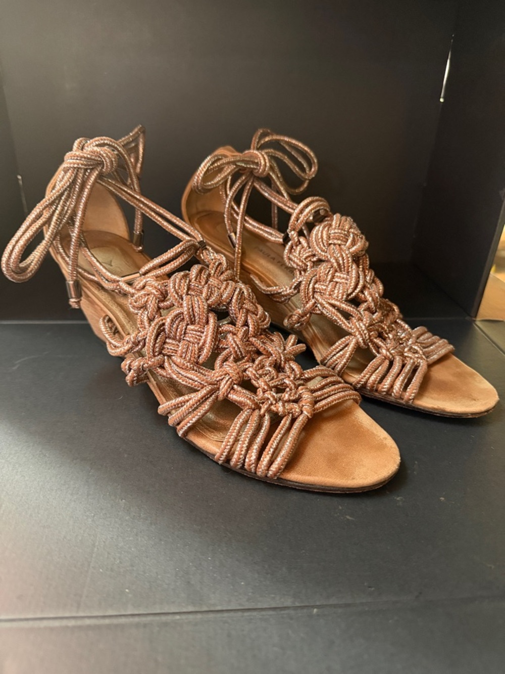 Paula Ferber of Brazil Knotted Lace-Up Sandals in Metallic Bronze
